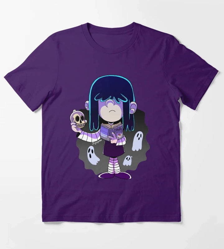 The Loud House Lucy Loud with Spell book and Skull T-Shirt Purple
