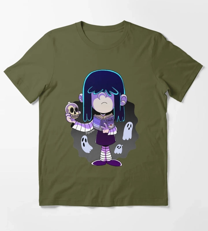 The Loud House Lucy Loud with Spell book and Skull T-Shirt Olive Green