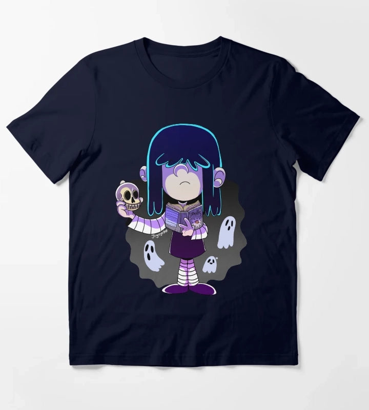 The Loud House Lucy Loud with Spell book and Skull T-Shirt Navy