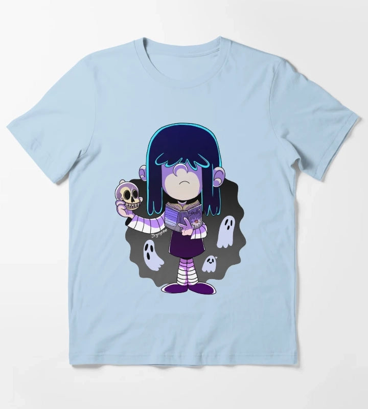 The Loud House Lucy Loud with Spell book and Skull T-Shirt Sky Blue