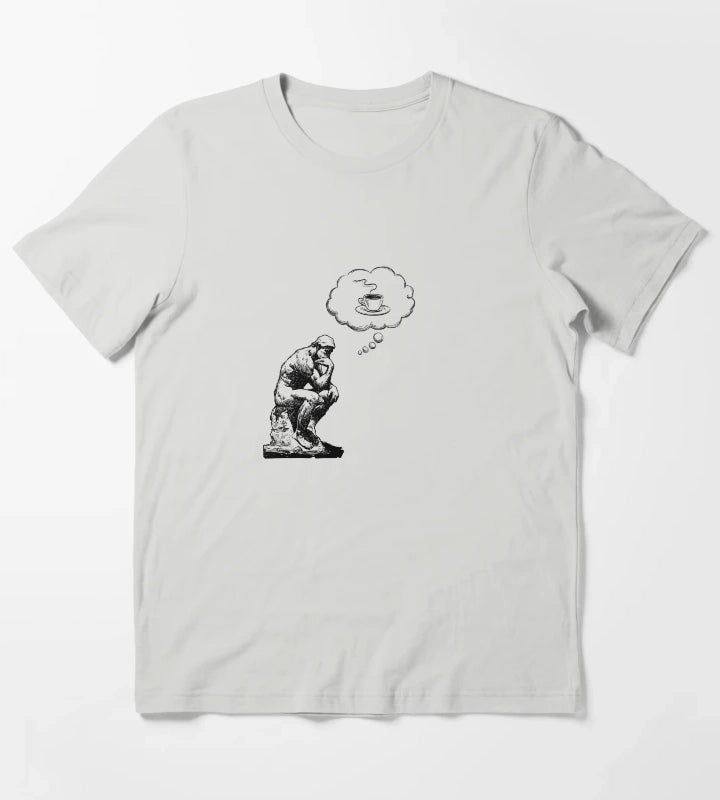 The Thinker Coffee Thought Funny Philosophy T-Shirt Light Grey