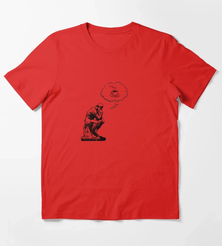 The Thinker Coffee Thought Funny Philosophy T-Shirt Red