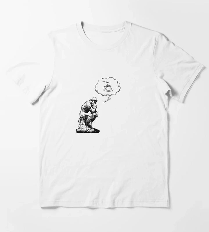 The Thinker Coffee Thought Funny Philosophy T-Shirt White