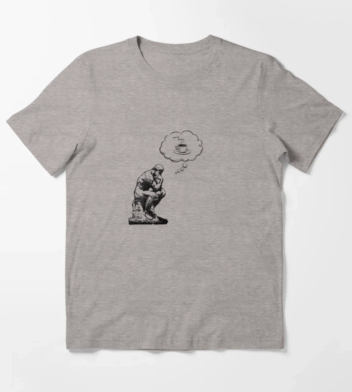 The Thinker Coffee Thought Funny Philosophy T-Shirt Heather Grey