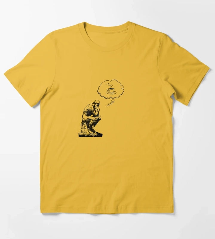 The Thinker Coffee Thought Funny Philosophy T-Shirt Yellow