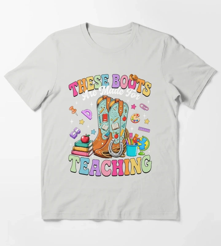 These Boots Are Made For Teaching Retro Cowgirl T-Shirt Light Grey