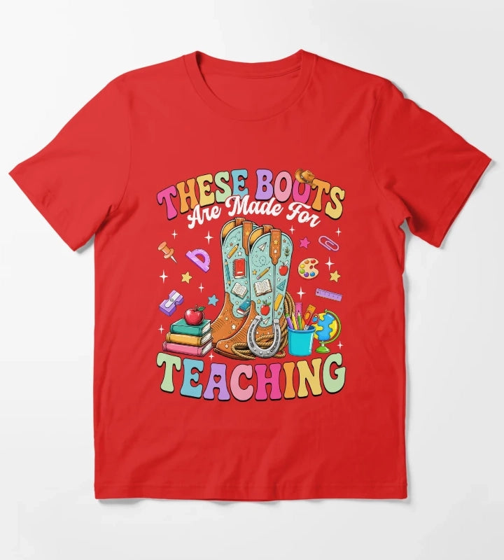 These Boots Are Made For Teaching Retro Cowgirl T-Shirt Red