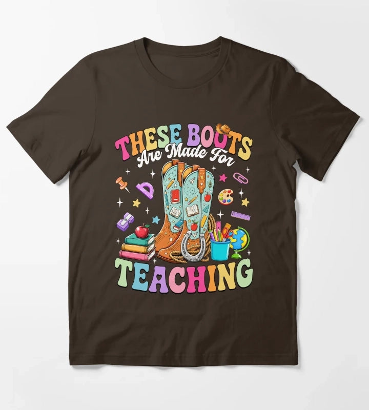 These Boots Are Made For Teaching Retro Cowgirl T-Shirt Brown