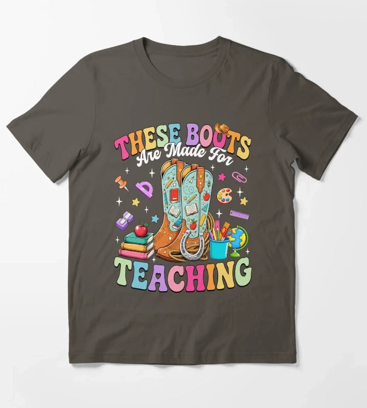 These Boots Are Made For Teaching Retro Cowgirl T-Shirt Dark Grey