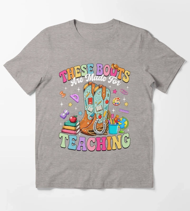 These Boots Are Made For Teaching Retro Cowgirl T-Shirt Heather Grey