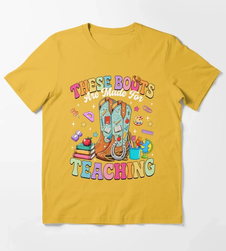 These Boots Are Made For Teaching Retro Cowgirl T-Shirt Yellow