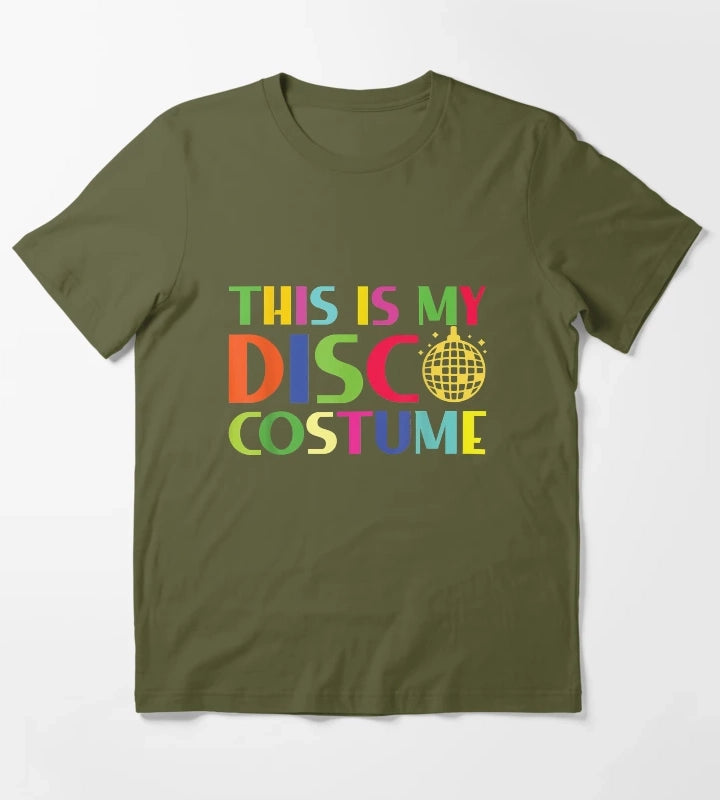This Is My Disco Costume Funny 70s 80s Party Hippie T-Shirt Olive Green