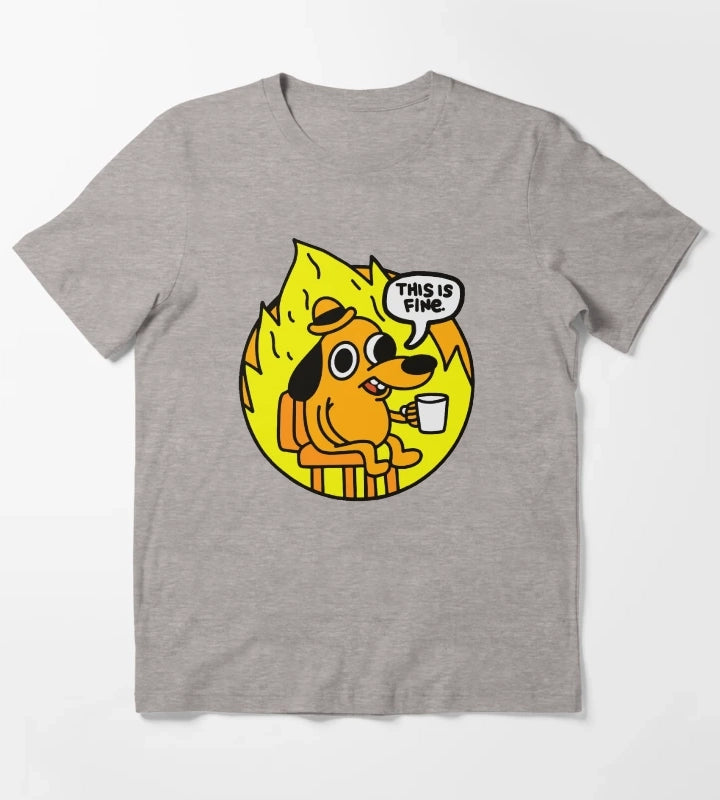 This is Fine Funny Meme T-Shirt Heather Grey