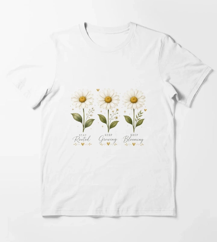 Three Daisy Flowers Minimal Floral Illustration T-Shirt White