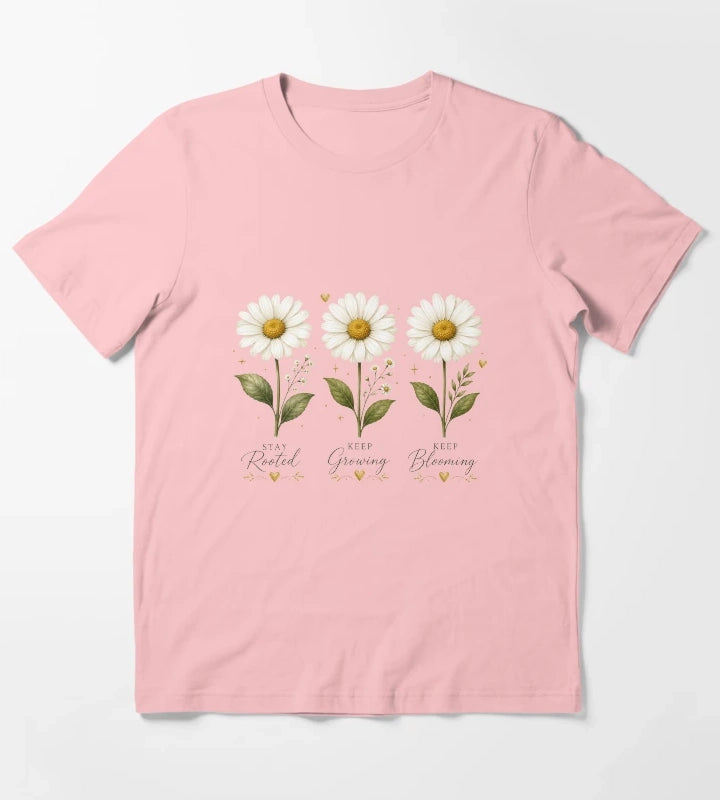 Three Daisy Flowers Minimal Floral Illustration T-Shirt Dark Grey