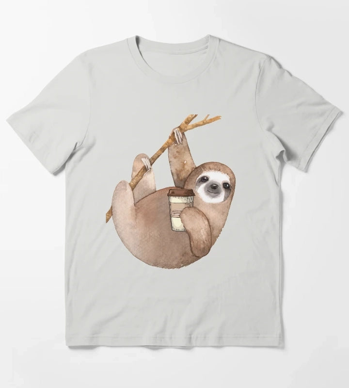 Three Toed Sloth Just Hangin Out Enjoying a Coffee T-Shirt Light Grey