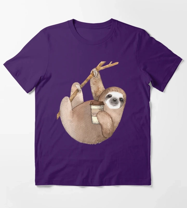 Three Toed Sloth Just Hangin Out Enjoying a Coffee T-Shirt Purple