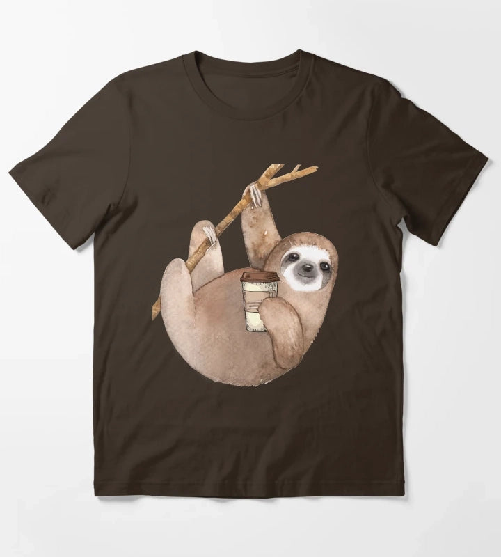Three Toed Sloth Just Hangin Out Enjoying a Coffee T-Shirt Brown