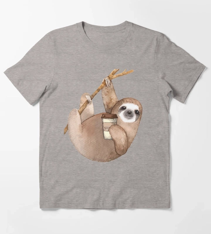 Three Toed Sloth Just Hangin Out Enjoying a Coffee T-Shirt Heather Grey