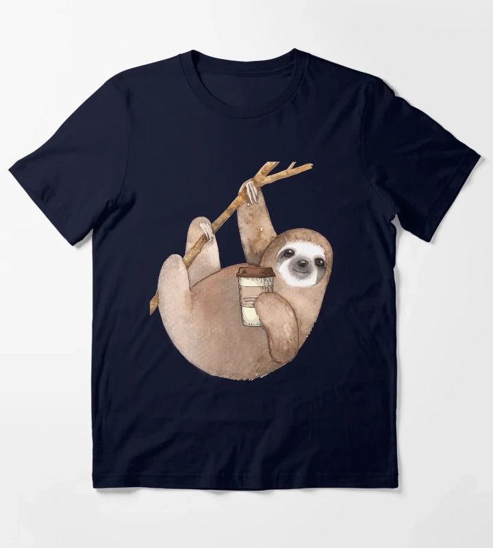 Three Toed Sloth Just Hangin Out Enjoying a Coffee T-Shirt Navy