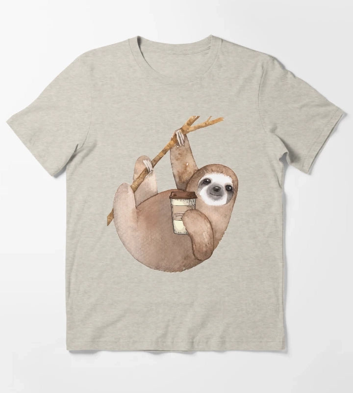 Three Toed Sloth Just Hangin Out Enjoying a Coffee T-Shirt Cream