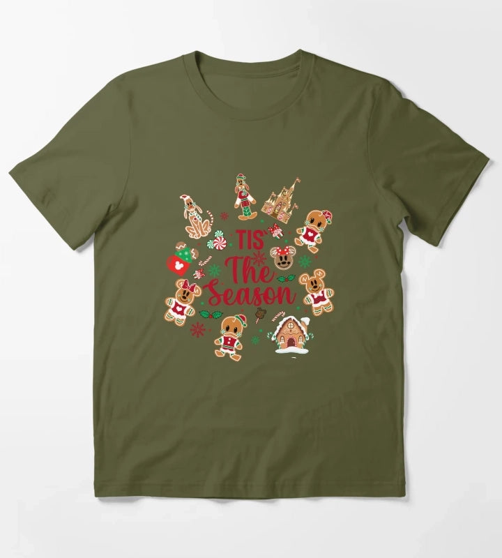 Til The Season Merry Christmas Gingerbread T-Shirt Olive Green