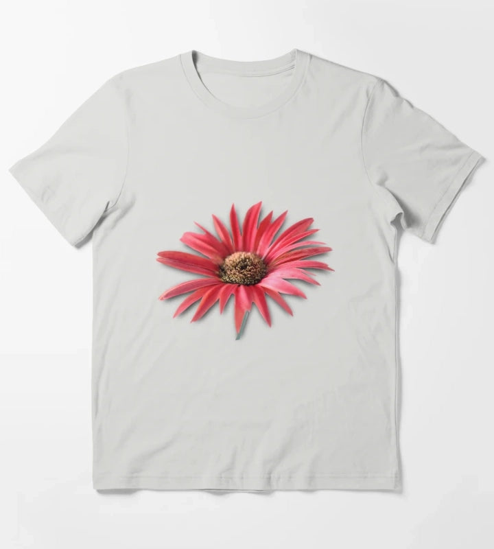 Tilted Red Daisy T-Shirt Light Grey