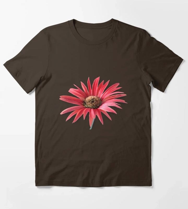 Tilted Red Daisy T-Shirt Brown