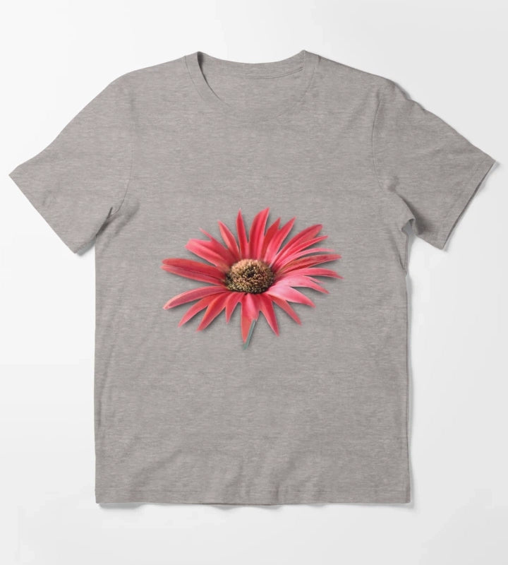 Tilted Red Daisy T-Shirt Heather Grey