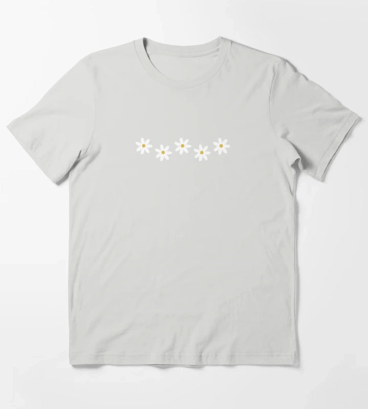Tiny Daisy Flowers Pattern T-Shirt Light Grey