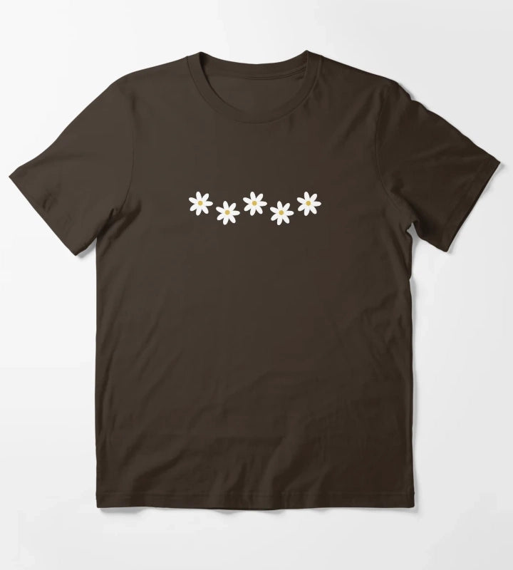 Tiny Daisy Flowers Pattern T-Shirt Brown