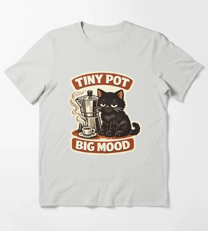 Tiny Pot Big Mood Moka Cat T-Shirt Light Grey