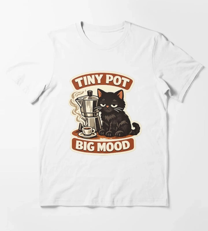 Tiny Pot Big Mood Moka Cat T-Shirt White