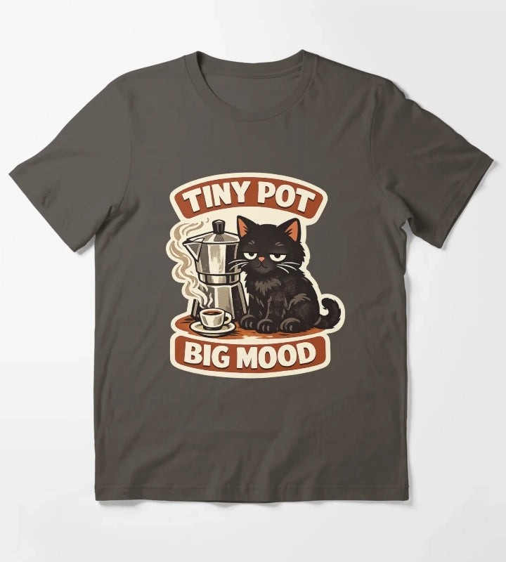 Tiny Pot Big Mood Moka Cat T-Shirt Dark Grey
