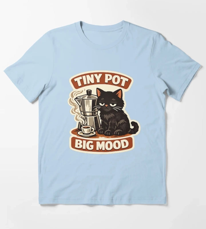 Tiny Pot Big Mood Moka Cat T-Shirt Sky Blue