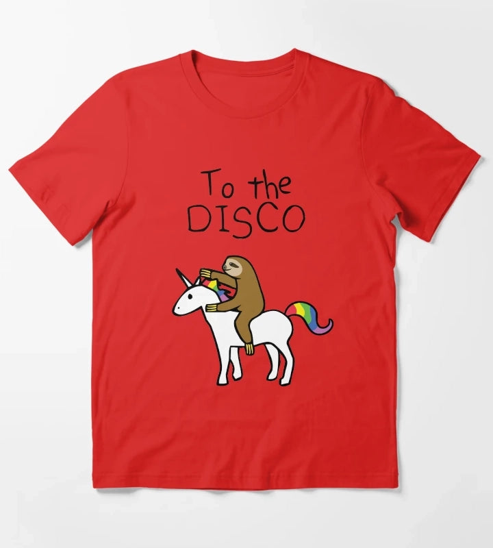 To The Disco Sloth Riding Unicorn T-Shirt Red