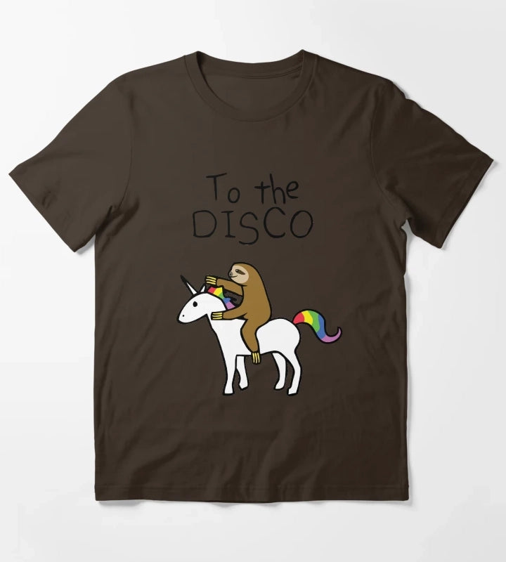 To The Disco Sloth Riding Unicorn T-Shirt Brown