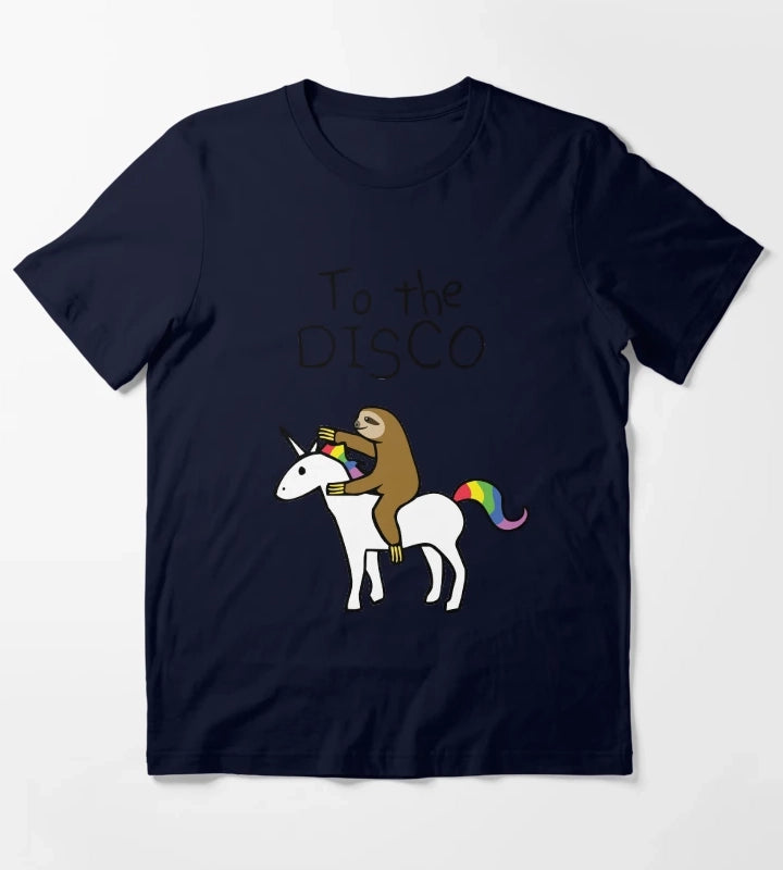 To The Disco Sloth Riding Unicorn T-Shirt Navy