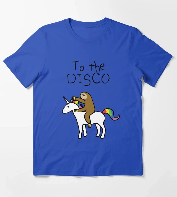 To The Disco Sloth Riding Unicorn T-Shirt Blue