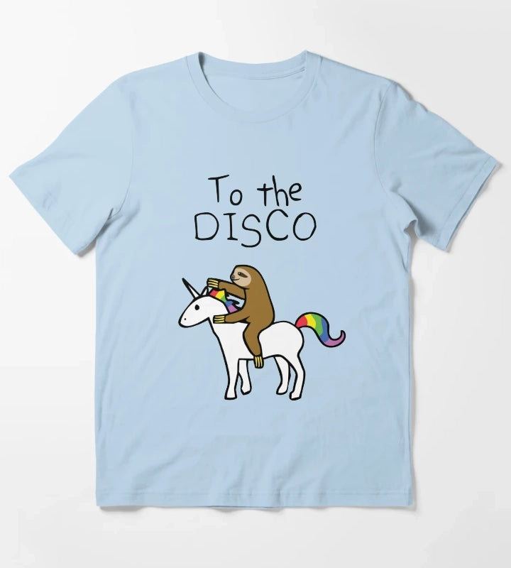 To The Disco Sloth Riding Unicorn T-Shirt Sky Blue