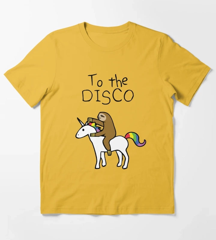 To The Disco Sloth Riding Unicorn T-Shirt Yellow