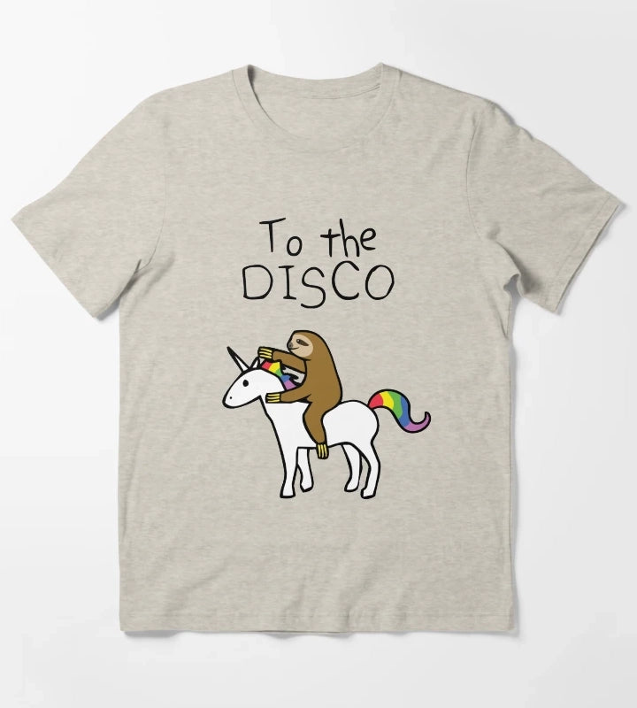 To The Disco Sloth Riding Unicorn T-Shirt Cream