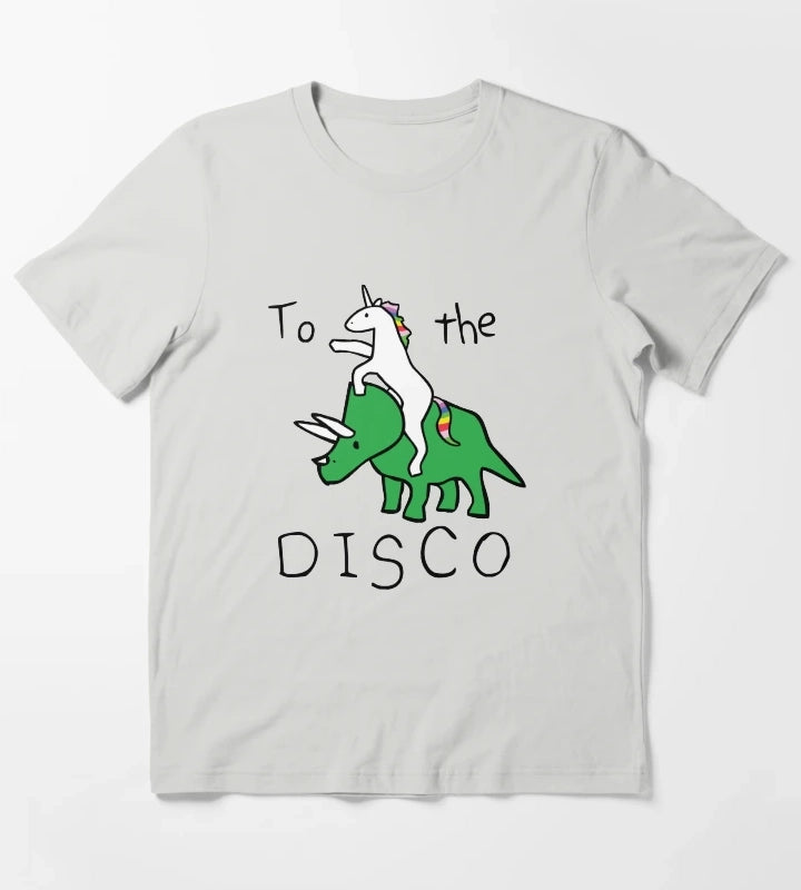 To The Disco Unicorn Riding Triceratops T-Shirt Light Grey
