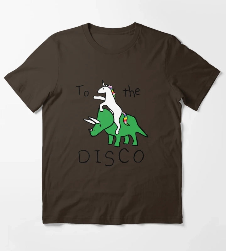 To The Disco Unicorn Riding Triceratops T-Shirt Brown