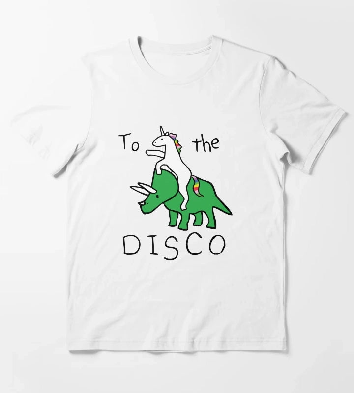 To The Disco Unicorn Riding Triceratops T-Shirt White