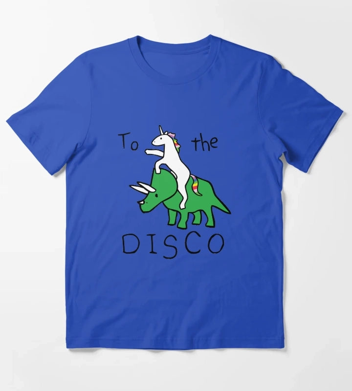 To The Disco Unicorn Riding Triceratops T-Shirt Blue