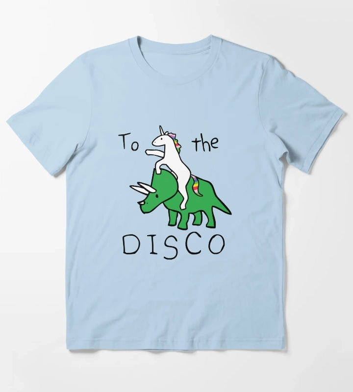 To The Disco Unicorn Riding Triceratops T-Shirt Sky Blue