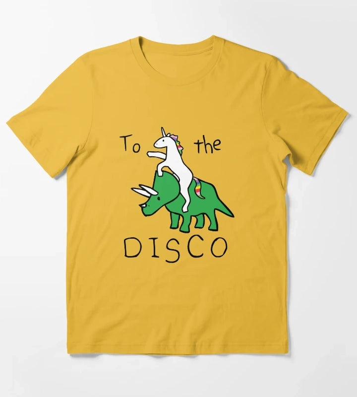 To The Disco Unicorn Riding Triceratops T-Shirt Yellow