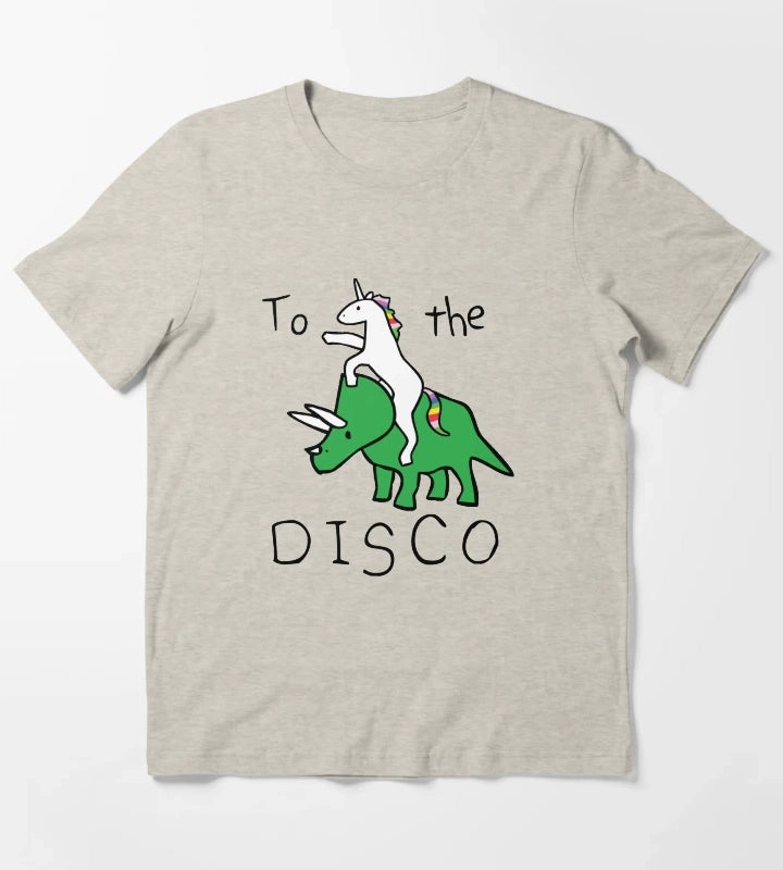 To The Disco Unicorn Riding Triceratops T-Shirt Cream