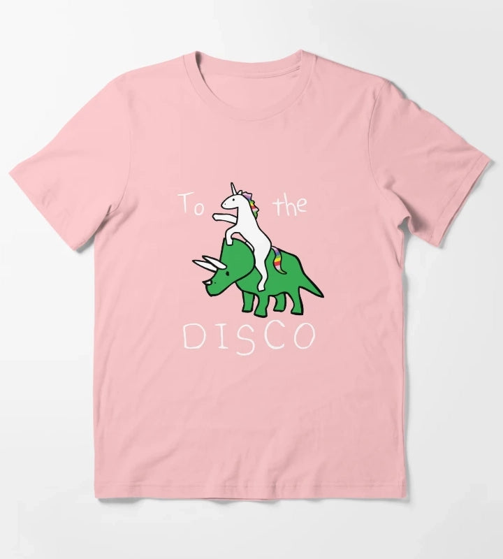 To The Disco white text Unicorn Riding Triceratops T-Shirt Dark Grey